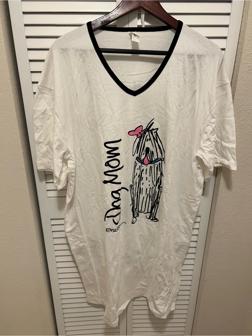Emerson Street White Dog Mom V-Neck Sleep Chemise with Black Trim NWT OS